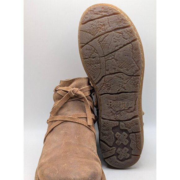 Born Tarkiln Booties Women's 8 EU 39 Brown Side Zip Tie Lace Boots Suede Leather - Picture 6 of 6